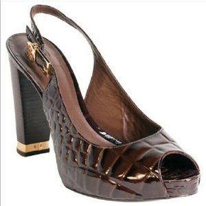 Tory Burch Brown Allison Croc Platform Heels
